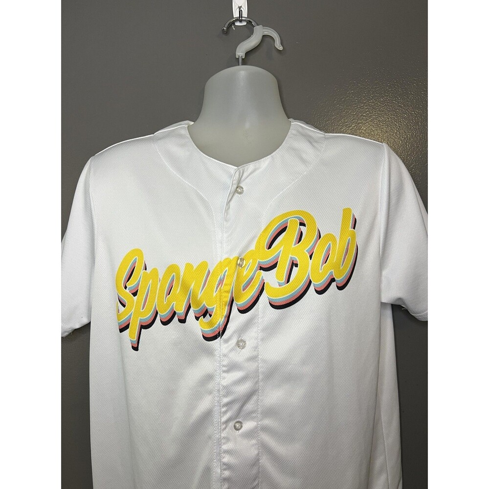 SpongeBob SquarePants Shirt Mens Medium White Baseball Jersey Button Up Patrick